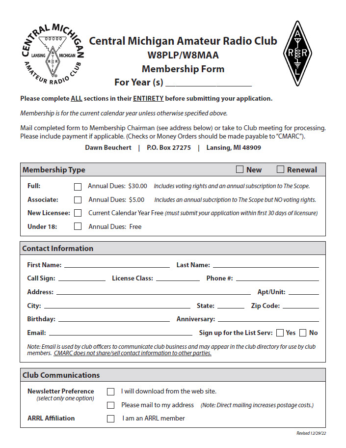 CMARC Membership Form